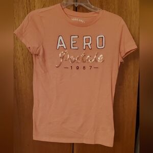 Women's Aeropostale Peach Graphic Bling Short Sleeve T-shirt Sz Med